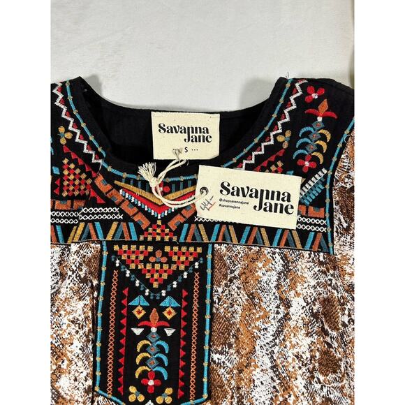 Savannah Jane Embroidered Blouse Womens Size Small Animal Print Boho NWT - Picture 5 of 9